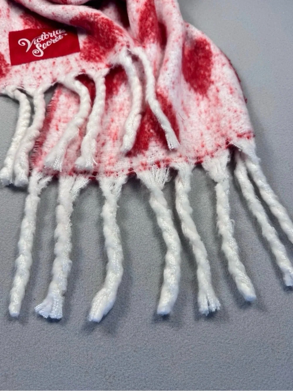 Victoria's Secret White and Red hearts Fringe Blanket Scarf